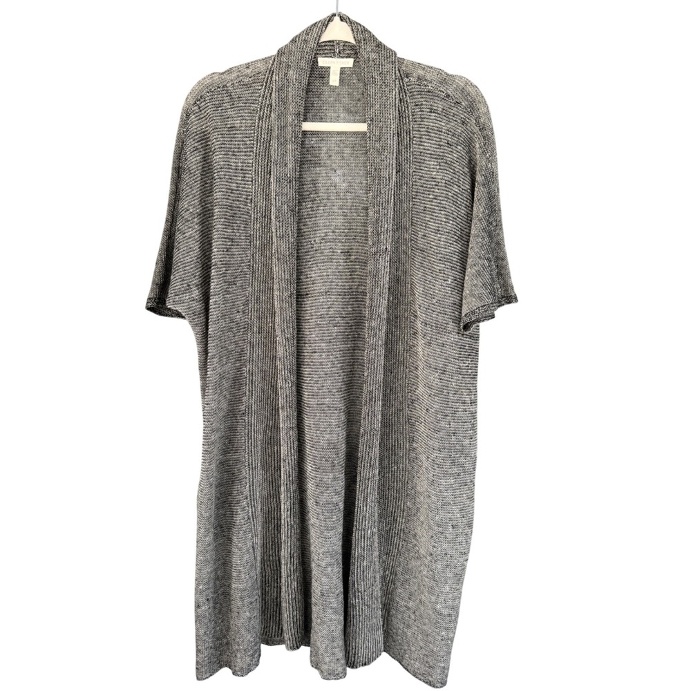 A4 Eileen Fisher Organic Linen Cardigan Duster Gray‎ Short Sleeve Small